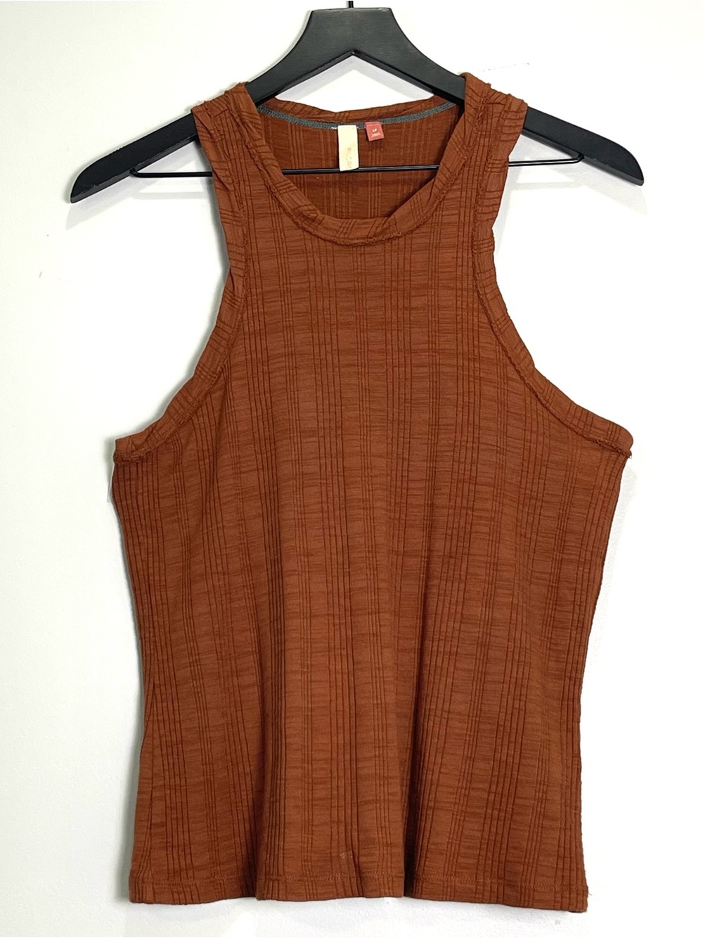 ANTHROPOLOGIE PILCRO Ribbed Tank Top Rust Burnt Orange Stretch Size Large Petite